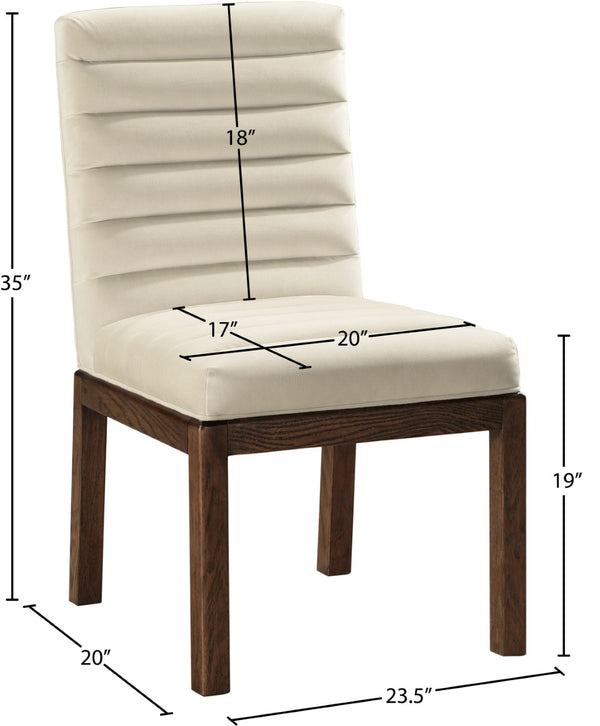 Meridian Furniture Evelyn Channel Tufted Velvet Dining Chair with Solid Ash Legs for Elegant Modern Spaces Cream 903 903Cream-C