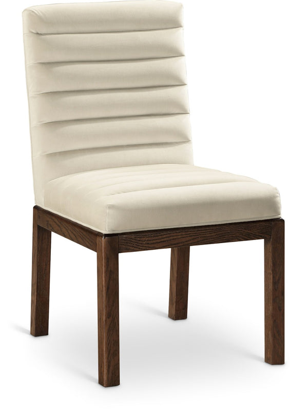 Meridian Furniture Evelyn Channel Tufted Velvet Dining Chair with Solid Ash Legs for Elegant Modern Spaces Cream 903 903Cream-C