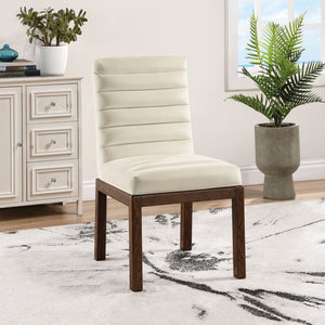 Meridian Furniture Evelyn Channel Tufted Velvet Dining Chair with Solid Ash Legs for Elegant Modern Spaces Cream 903 903Cream-C