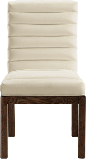 Meridian Furniture Evelyn Channel Tufted Velvet Dining Chair with Solid Ash Legs for Elegant Modern Spaces Cream 903 903Cream-C