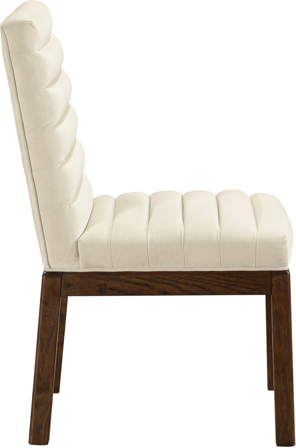 Meridian Furniture Evelyn Channel Tufted Velvet Dining Chair with Solid Ash Legs for Elegant Modern Spaces Cream 903 903Cream-C