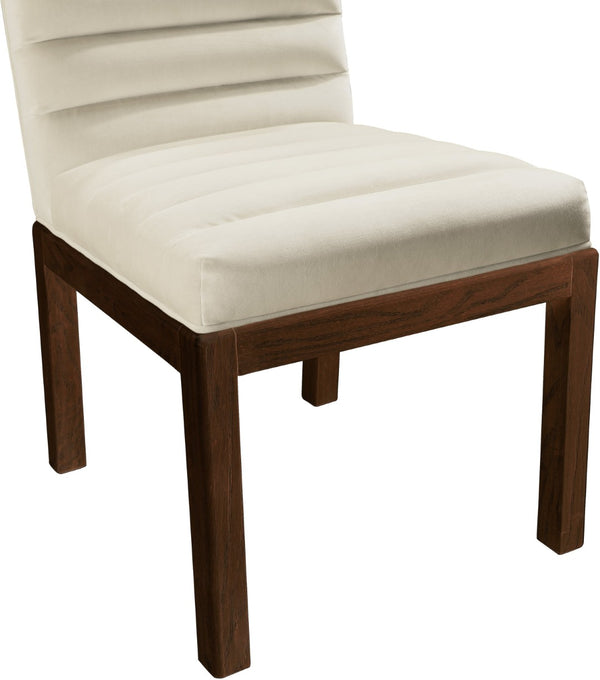 Meridian Furniture Evelyn Channel Tufted Velvet Dining Chair with Solid Ash Legs for Elegant Modern Spaces Cream 903 903Cream-C
