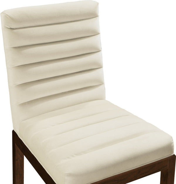 Meridian Furniture Evelyn Channel Tufted Velvet Dining Chair with Solid Ash Legs for Elegant Modern Spaces Cream 903 903Cream-C