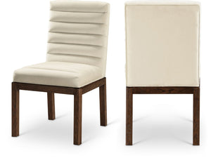 Meridian Furniture Evelyn Channel Tufted Velvet Dining Chair with Solid Ash Legs for Elegant Modern Spaces Cream 903 903Cream-C