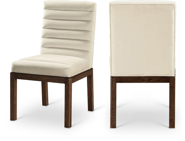 Meridian Furniture Evelyn Channel Tufted Velvet Dining Chair with Solid Ash Legs for Elegant Modern Spaces Cream 903 903Cream-C
