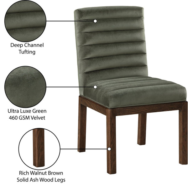 Meridian Furniture Evelyn Channel Tufted Velvet Dining Chair with Solid Ash Legs for Elegant Modern Spaces Green 903 903Green-C