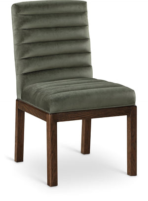 Meridian Furniture Evelyn Channel Tufted Velvet Dining Chair with Solid Ash Legs for Elegant Modern Spaces Green 903 903Green-C