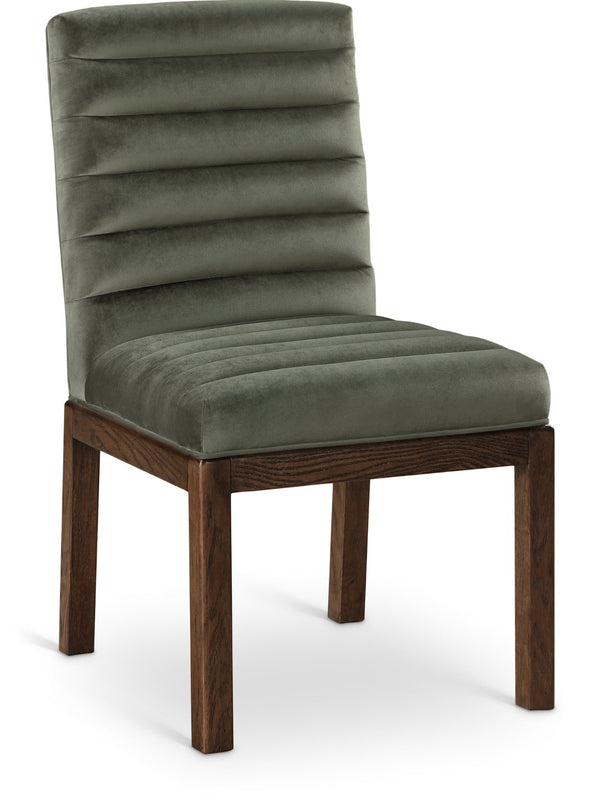 Meridian Furniture Evelyn Channel Tufted Velvet Dining Chair with Solid Ash Legs for Elegant Modern Spaces Green 903 903Green-C
