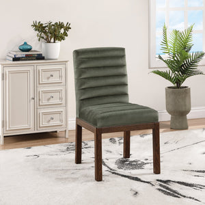 Meridian Furniture Evelyn Channel Tufted Velvet Dining Chair with Solid Ash Legs for Elegant Modern Spaces Green 903 903Green-C