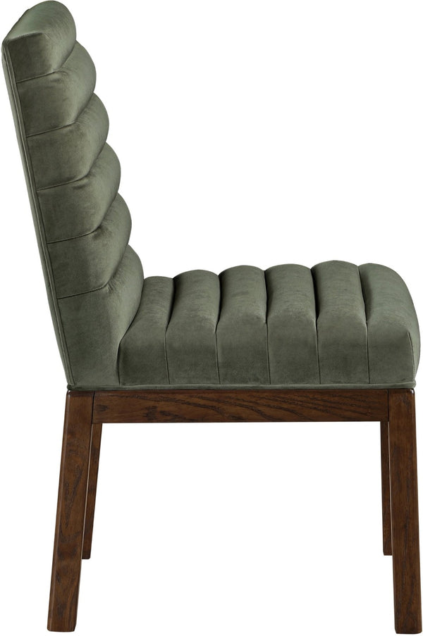 Meridian Furniture Evelyn Channel Tufted Velvet Dining Chair with Solid Ash Legs for Elegant Modern Spaces Green 903 903Green-C