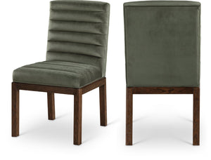 Meridian Furniture Evelyn Channel Tufted Velvet Dining Chair with Solid Ash Legs for Elegant Modern Spaces Green 903 903Green-C