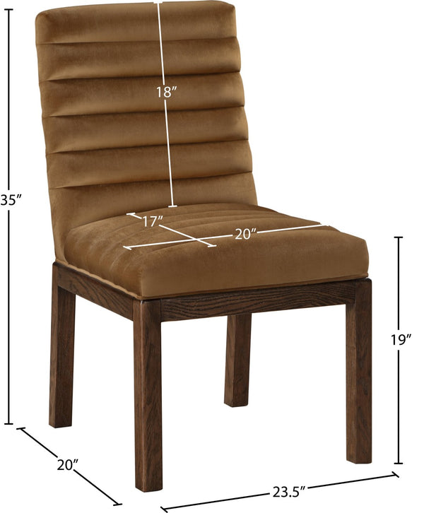 Meridian Furniture Evelyn Channel Tufted Velvet Dining Chair with Solid Ash Legs for Elegant Modern Spaces Saddle 903 903Saddle-C