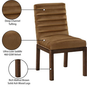 Meridian Furniture Evelyn Channel Tufted Velvet Dining Chair with Solid Ash Legs for Elegant Modern Spaces Saddle 903 903Saddle-C