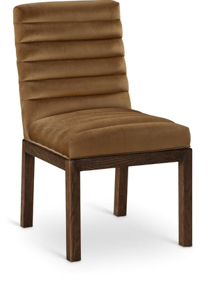 Meridian Furniture Evelyn Channel Tufted Velvet Dining Chair with Solid Ash Legs for Elegant Modern Spaces Saddle 903 903Saddle-C