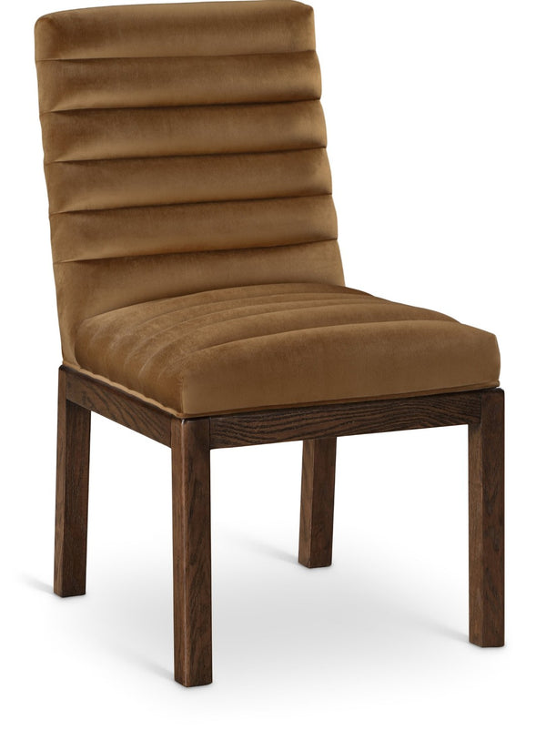 Meridian Furniture Evelyn Channel Tufted Velvet Dining Chair with Solid Ash Legs for Elegant Modern Spaces Saddle 903 903Saddle-C
