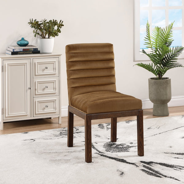 Meridian Furniture Evelyn Channel Tufted Velvet Dining Chair with Solid Ash Legs for Elegant Modern Spaces Saddle 903 903Saddle-C