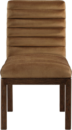 Meridian Furniture Evelyn Channel Tufted Velvet Dining Chair with Solid Ash Legs for Elegant Modern Spaces Saddle 903 903Saddle-C