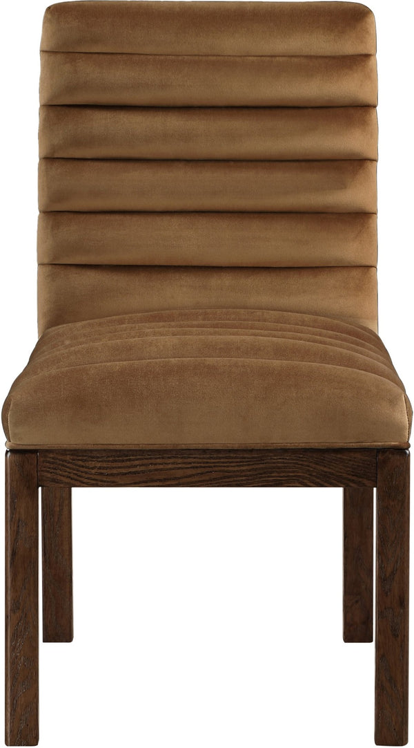 Meridian Furniture Evelyn Channel Tufted Velvet Dining Chair with Solid Ash Legs for Elegant Modern Spaces Saddle 903 903Saddle-C