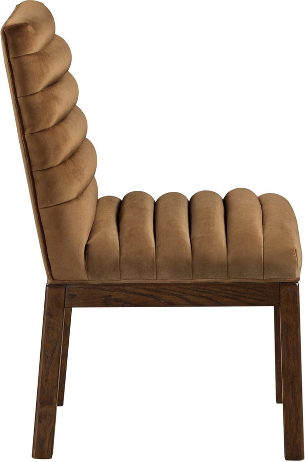 Meridian Furniture Evelyn Channel Tufted Velvet Dining Chair with Solid Ash Legs for Elegant Modern Spaces Saddle 903 903Saddle-C