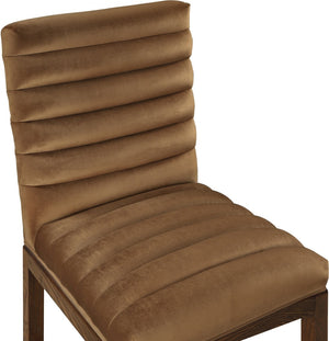 Meridian Furniture Evelyn Channel Tufted Velvet Dining Chair with Solid Ash Legs for Elegant Modern Spaces Saddle 903 903Saddle-C