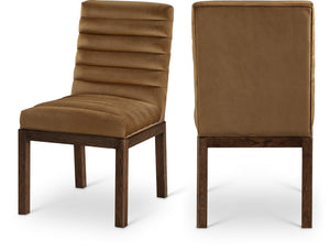 Meridian Furniture Evelyn Channel Tufted Velvet Dining Chair with Solid Ash Legs for Elegant Modern Spaces Saddle 903 903Saddle-C