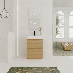 English Elm 24" Modern Bathroom Vanity with Single Undermount Sink, Engineered Wood, Waterproof Finish, 2 Drawers and Pre-Drilled Faucet Hole Oak W1972S00005