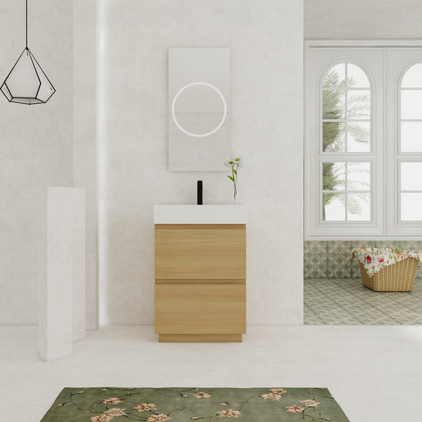 English Elm 24" Modern Bathroom Vanity with Single Undermount Sink, Engineered Wood, Waterproof Finish, 2 Drawers and Pre-Drilled Faucet Hole Oak W1972S00005