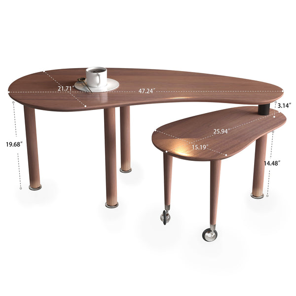 English Elm Contemporary rotatable cocktail table with 360° swivel top, sintered stone & MDF surface, space-saving design Walnut W2899P372751