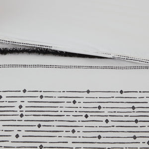 English Elm Full/Queen Cotton Printed Duvet Cover Set with Trims — 100% Percale, Tufted Boho Stripes, Hidden Closures B03596487