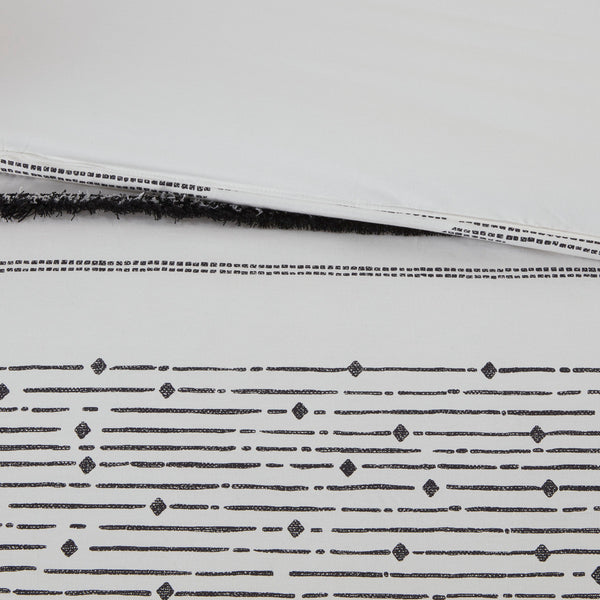 English Elm King/Cal King Cotton Printed Duvet Cover Set with Tufted Trim Rows, Black Stripe Percale, Hidden Bar Tacks, Shams B03596488