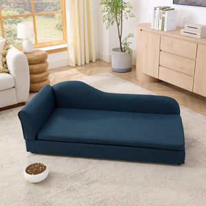 English Elm Oversized Pet Sofa with Wave Backrest Rubberwood Frame Linen Upholstery for Large Dogs W487P430332