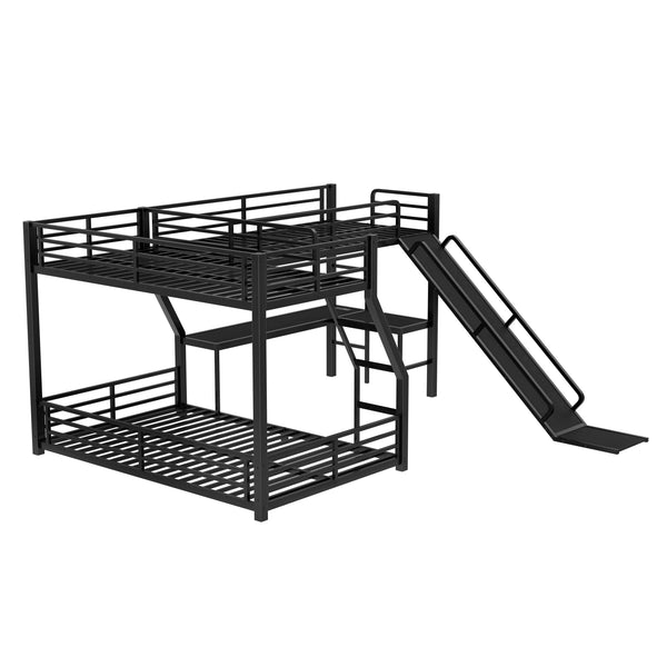 English Elm L-Shaped Triple Bunk Bed With Slide, Usb Ports, And Space-Saving Design For Kids & Teens, Black W1580S00277