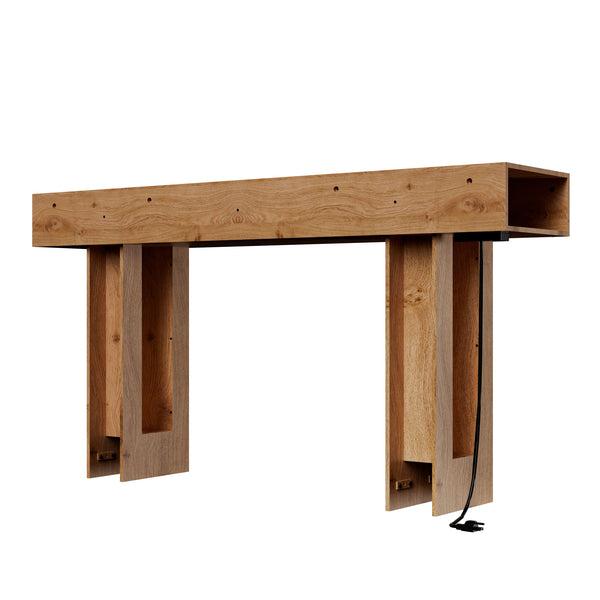 English Elm 63-Inch Farmhouse Console Table — 63" Long Sturdy Engineered MDF Entryway Sofa Hallway Display Surface Wood W1550P317441