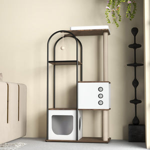 English Elm Cat Tower Five Tier Modern Tree with Steel Frame Scratching Posts and Cozy Hideout Cabinets W1687P487159