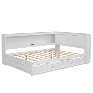 English Elm Full Pine Daybed with Trundle Sliding Storage Shelves Led Lighting and Usb Charging White GX004003AAK