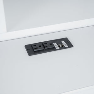 English Elm King Platform Bed with Multi-Storage Headboard, Built-In USB & Outlets, Side Drawers, Modern Design White GX000400AAK