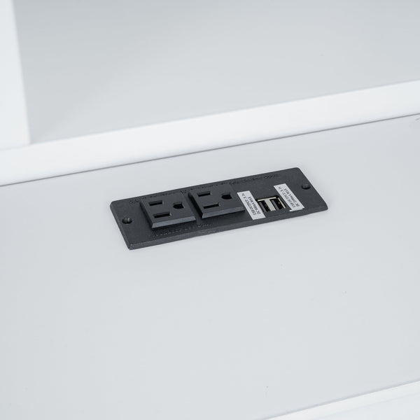 English Elm King Platform Bed with Multi-Storage Headboard, Built-In USB & Outlets, Side Drawers, Modern Design White GX000400AAK