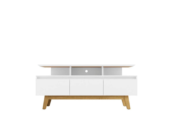 English Elm Yonkers 63" White Tv Stand - Modern Design With Concealed Storage, Open Shelves & Cable Management B365P398394-GIGA