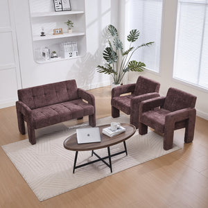 English Elm Nordic Ergonomic Double Armchair Upholstered Chenille Sofa 2-Seater Compact Lounge Chair 550LB Capacity WINE RED W395P380533