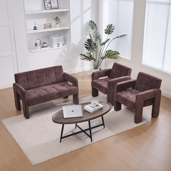English Elm Nordic Ergonomic Double Armchair Upholstered Chenille Sofa 2-Seater Compact Lounge Chair 550LB Capacity WINE RED W395P380533