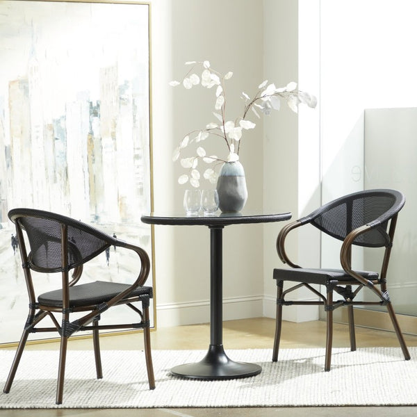 EuroStyle Erlend Outdoor Glass Top Bistro Table with Mesh Panel and Cast Iron Base 90402BLK-KIT