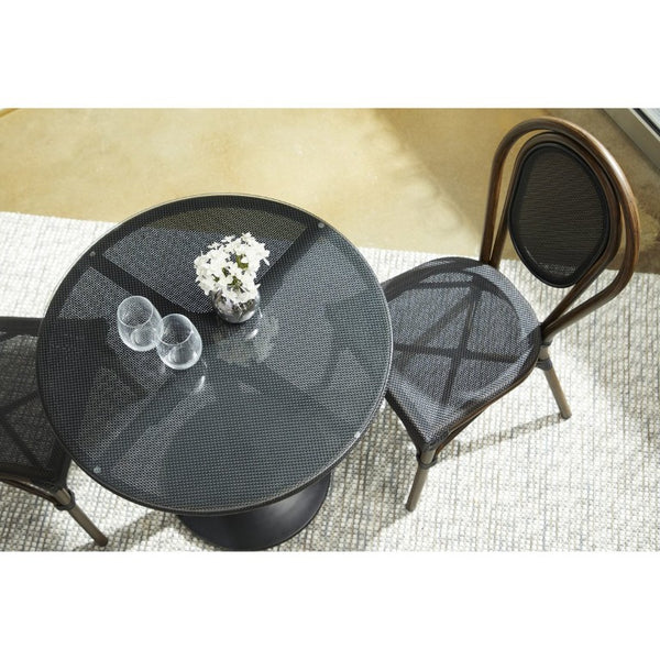 EuroStyle Erlend Outdoor Glass Top Bistro Table with Mesh Panel and Cast Iron Base 90402BLK-KIT