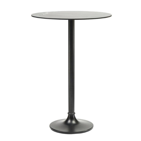 EuroStyle Jannie Round Outdoor Bar Table Marble Top Matte Black Cast Iron Base Patio Bistro 90403BLK-KIT