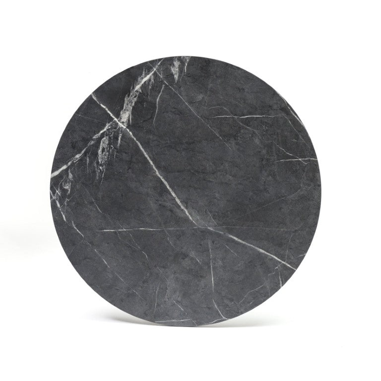 EuroStyle Jannie Round Outdoor Bar Table Marble Top Matte Black Cast Iron Base Patio Bistro 90403BLK-KIT
