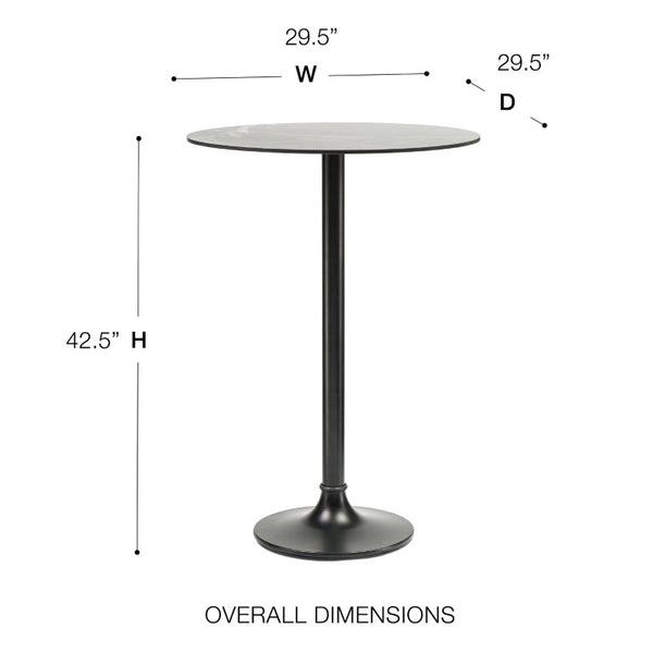 EuroStyle Jannie Round Outdoor Bar Table Marble Top Matte Black Cast Iron Base Patio Bistro 90403BLK-KIT