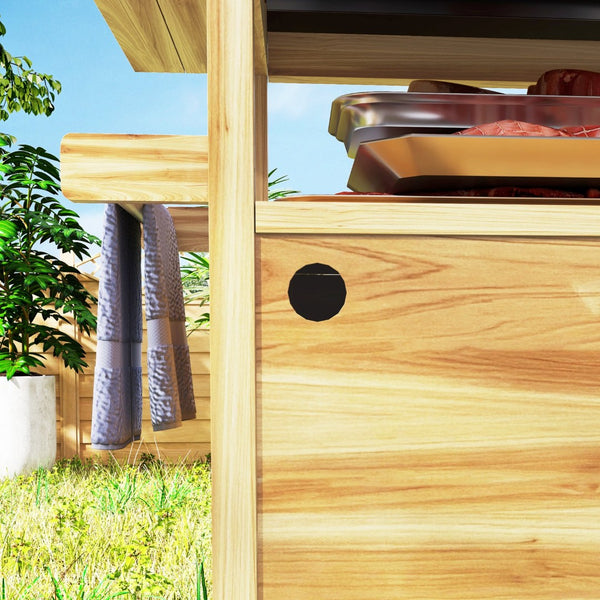 English Elm Outsunny Outdoor Kitchen Cart Solid Wood Steel Top Cabinets Spice Rack on Wheels W2225P485588