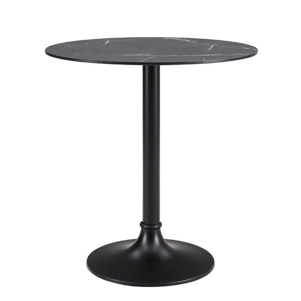 EuroStyle Jannie Round Cafe Bistro Table Marble Pattern Top Cast Iron Base Patio or Indoor Black 90409BLK-KIT