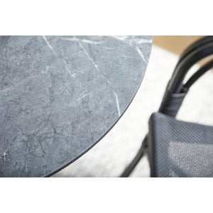 EuroStyle Jannie Round Cafe Bistro Table Marble Pattern Top Cast Iron Base Patio or Indoor Black 90409BLK-KIT