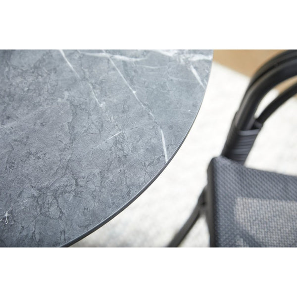 EuroStyle Jannie Round Cafe Bistro Table Marble Pattern Top Cast Iron Base Patio or Indoor Black 90409BLK-KIT
