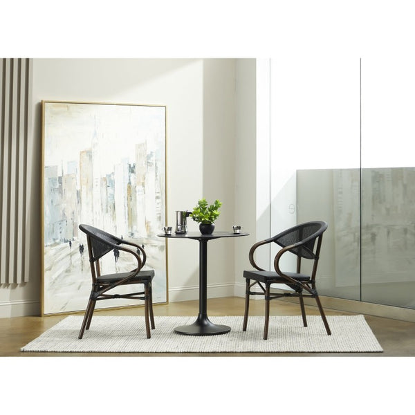 EuroStyle Jannie Round Cafe Bistro Table Marble Pattern Top Cast Iron Base Patio or Indoor Black 90409BLK-KIT